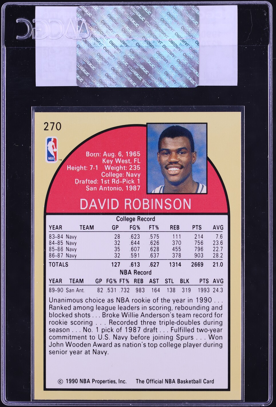 1990 Hoops David Robinson ROOKIE #270 CGC AUTH