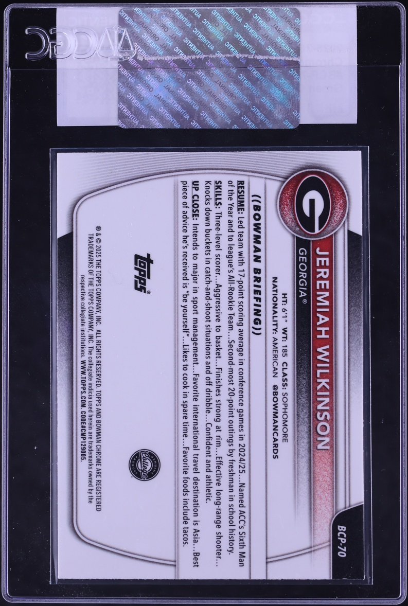 2025 Bowman Chrome Green Geometric Refractor Jeremiah Wilkinson ROOKIE /99 #BCP-70 CGC AUTH