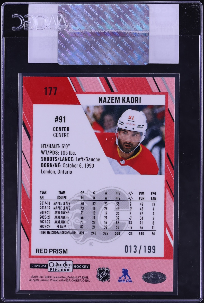 2023 O-Pee-Chee Platinum Red Prism Nazem Kadri /199 #177 CGC AUTH