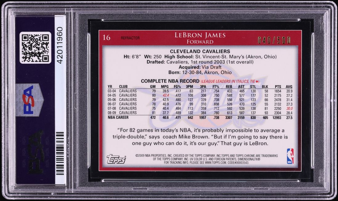 2009 Topps Chrome Refractor LeBron James /500 #16 PSA 10 GEM MINT - Photo 2