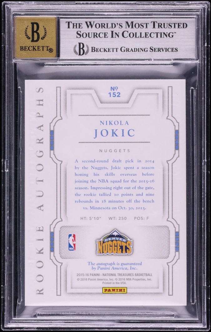 2015 National Treasures Nikola Jokic ROOKIE AUTO /99 #152 BGS 9 MINT - Photo 2