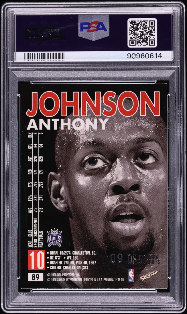 1998 Skybox Premium Star Rubies Anthony Johnson /50 #89 PSA 8 NM-MT - Photo 2