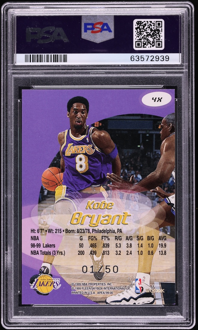 1999 Skybox Apex Xtra Kobe Bryant 1/50 #4X PSA 7 NRMT - Photo 2