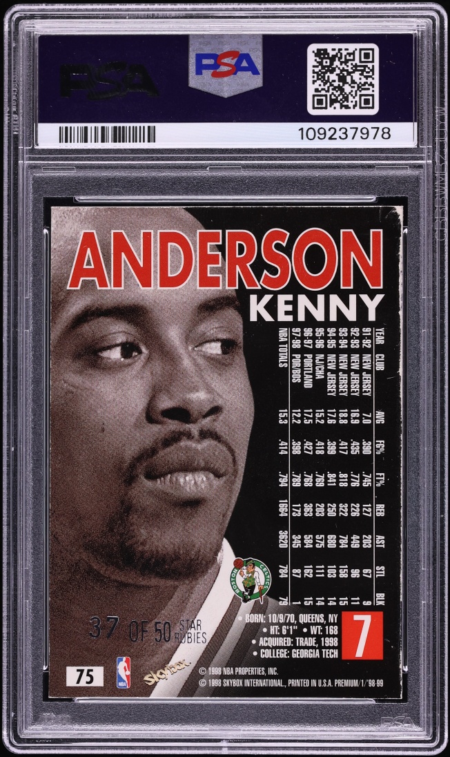1998 Skybox Premium Star Rubies Kenny Anderson /50 #75 PSA 5 EX - Photo 2