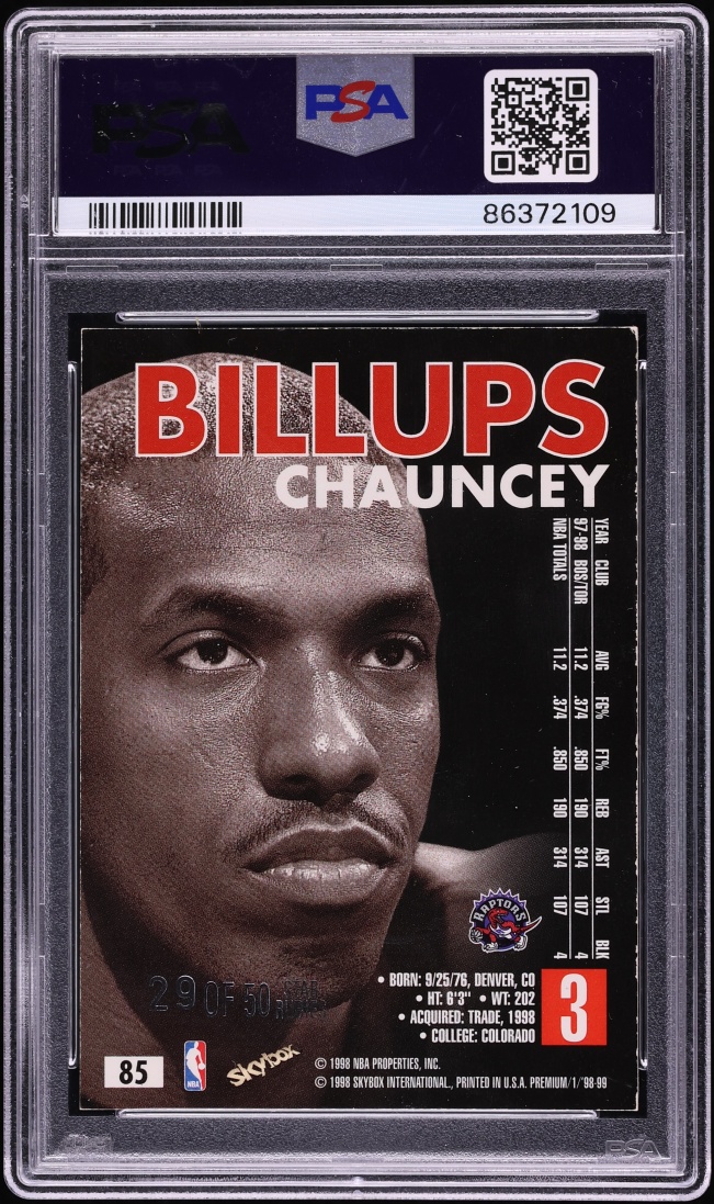 1998 Skybox Premium Star Rubies Chauncey Billups /50 #85 PSA 7 NRMT - Photo 2