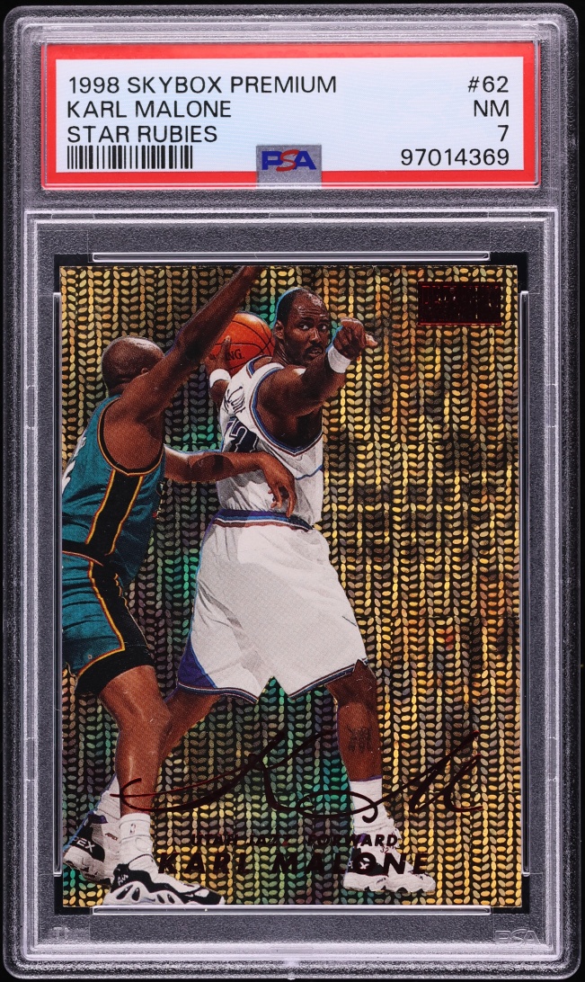 1998 Skybox Premium Star Rubies Karl Malone 50/50 #62 PSA 7 NRMT - Photo 1