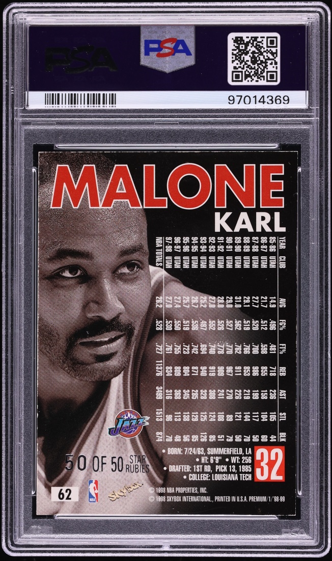 1998 Skybox Premium Star Rubies Karl Malone 50/50 #62 PSA 7 NRMT - Photo 2