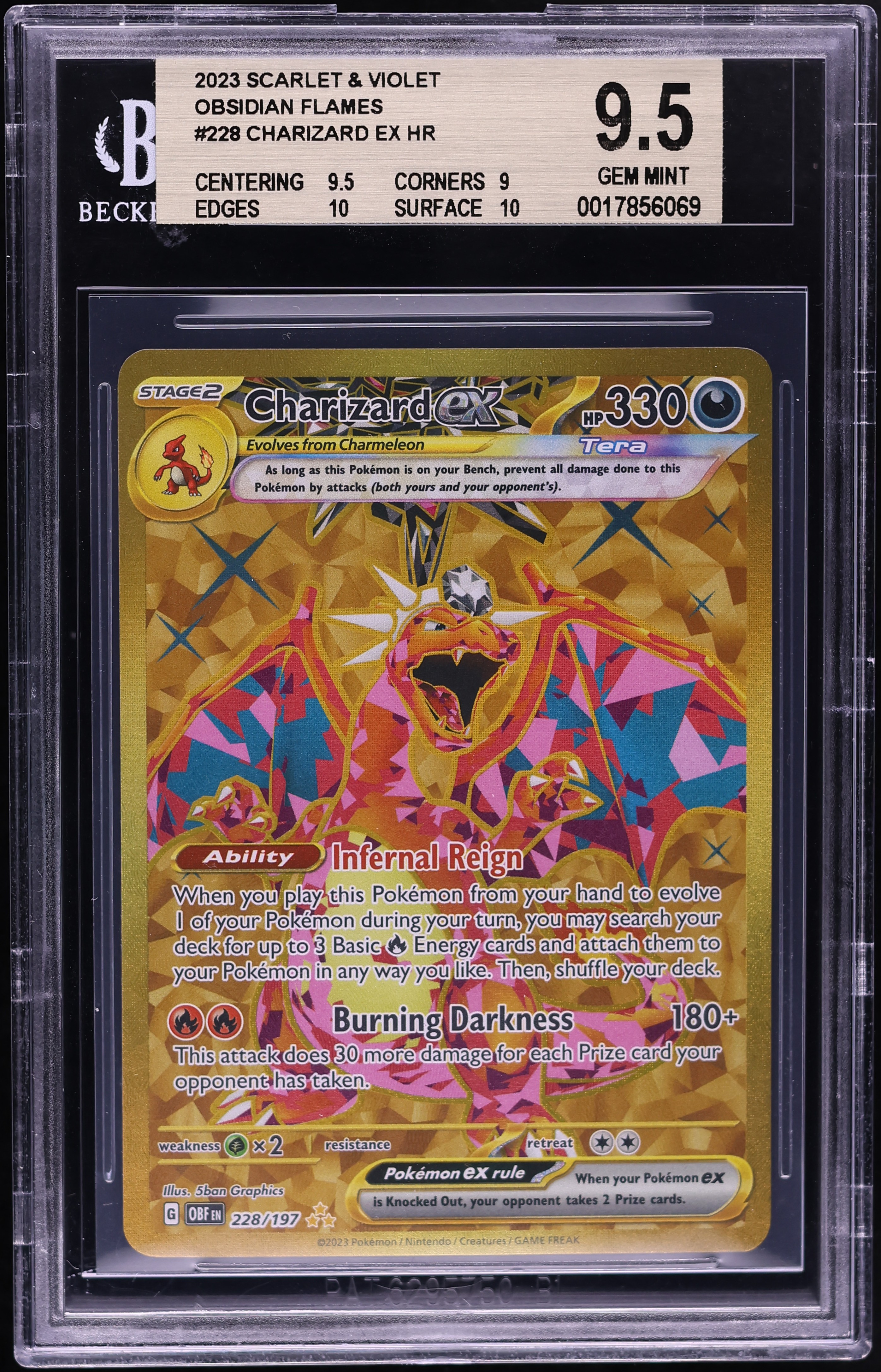2023 Pokemon Scarlet & Violet Obsidian Flames Gold Rare Charizard ex #228 BGS 9.5 GEM MINT