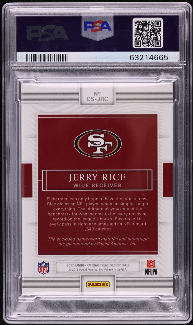 2017 National Treasures Colossal Jerry Rice SHIELD PATCH AUTO DNA 10 1/1 PSA 7