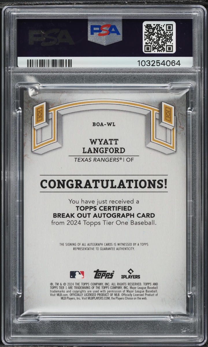 2024 Topps Tier One Break Out Blue Foil Wyatt Langford ROOKIE AUTO /99 PSA 10