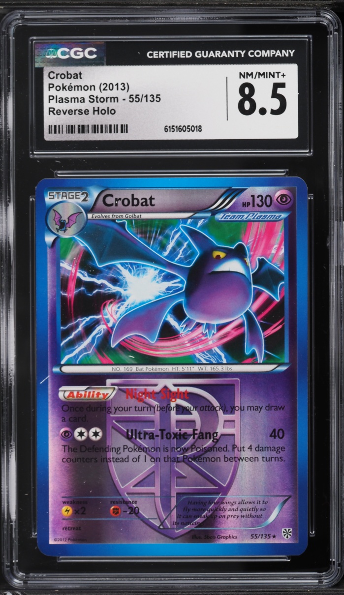 2013 Pokemon Black & White Plasma Storm Reverse Holo Crobat #55 CGC 8.5 NM-MT+