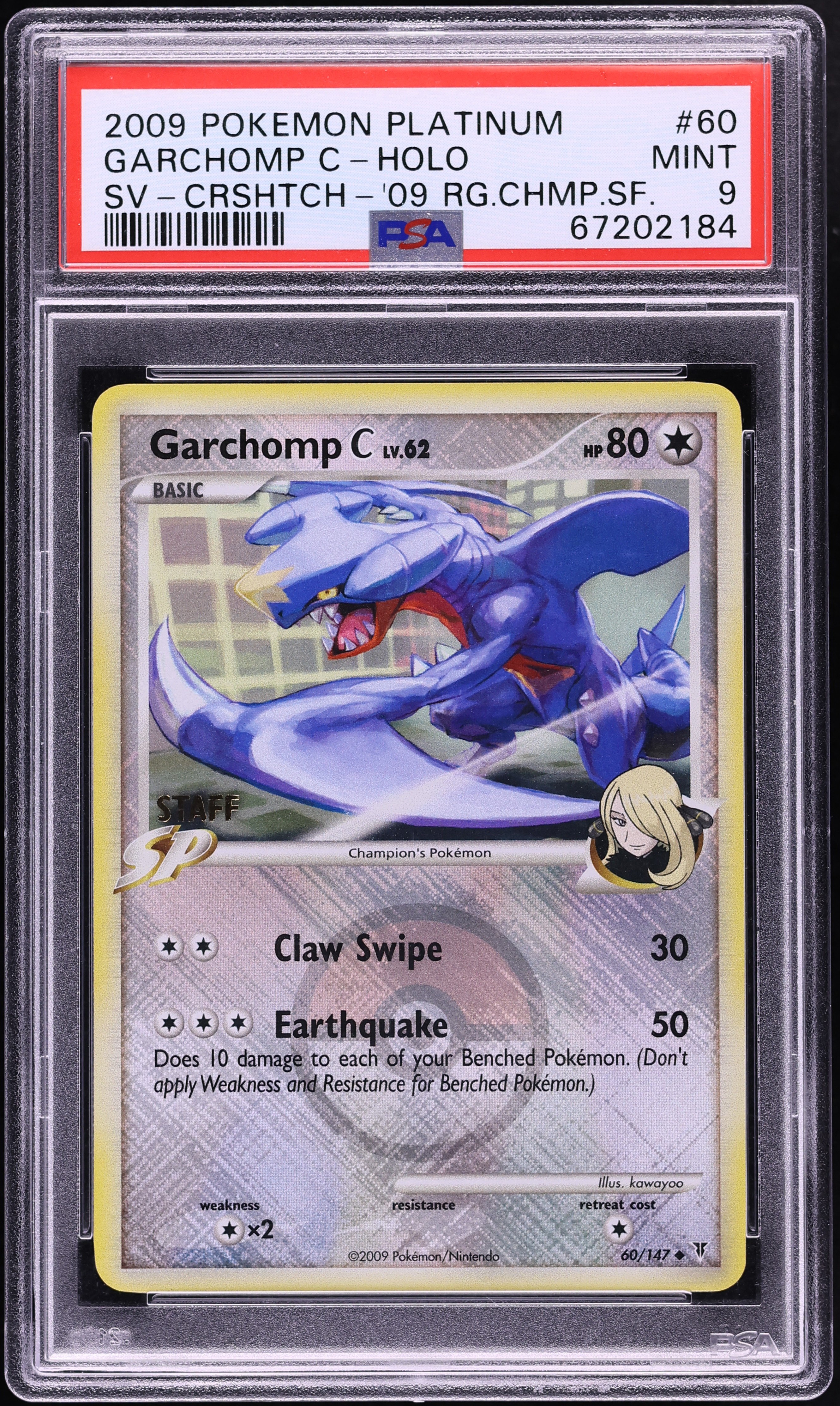 2009 Pokemon Platinum Supreme Victors Staff Championship Crosshatch Holo Garchomp #60 PSA 9