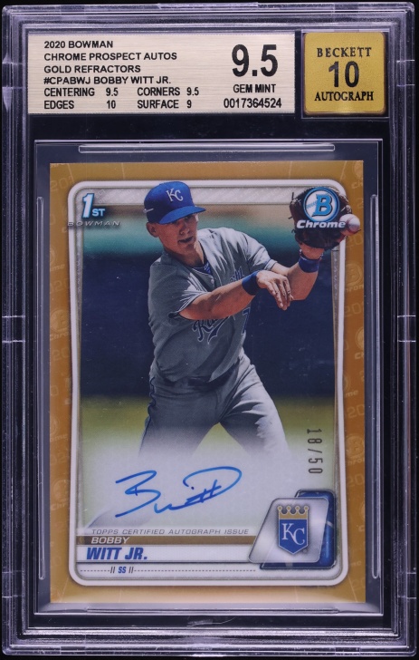 2020 Bowman Chrome Gold Refractor Bobby Witt Jr. PROSPECT AUTO /50 #CPA-BWJ BGS 9.5 GEM MINT