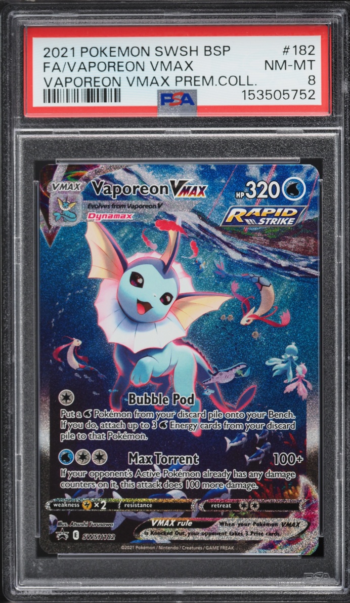 2021 Pokemon SWSH Promo VMAX Premium Collection Full Art Vaporeon VMAX #182 PSA 8 NM-MT