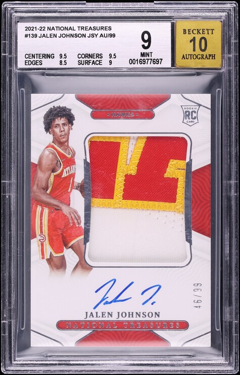 2021 National Treasures Jalen Johnson ROOKIE PATCH AUTO /99 #139 BGS 9 MINT