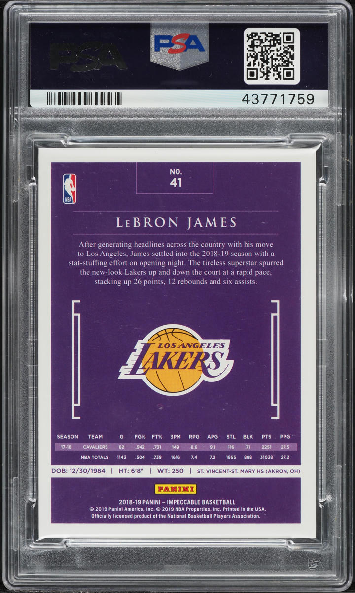 2018 Panini Impeccable Holo Silver LeBron James /25 #41 PSA 10 GEM MINT