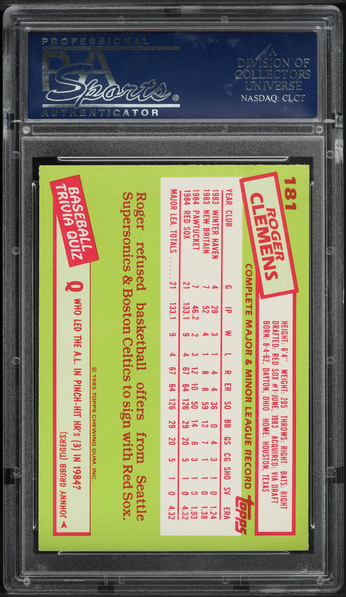 1985 Topps Tiffany Roger Clemens ROOKIE #181 PSA 10 GEM MINT