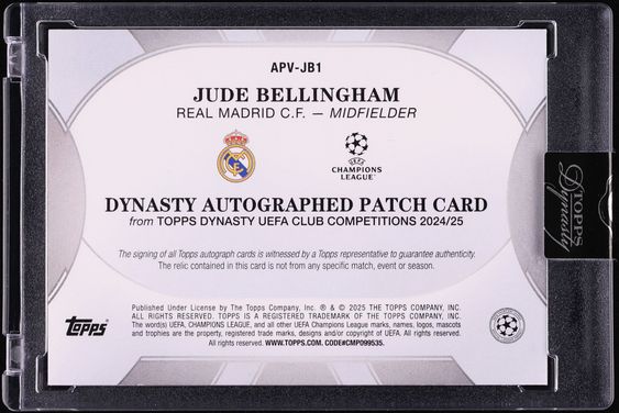 2024 Topps Dynasty UEFA Champions League Gold Jude Bellingham PATCH AUTO 1/1 #APV-JB1