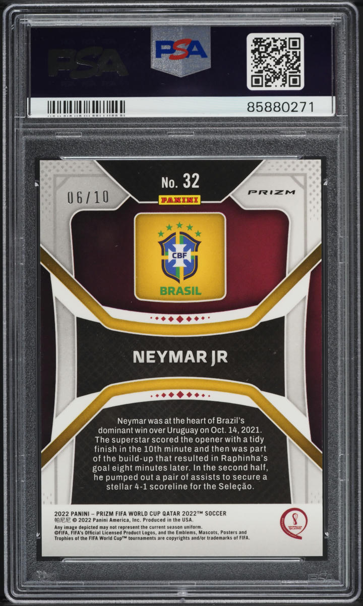 2022 Panini Prizm World Cup Qatar Gold Neymar Jr /10 #32 PSA 10 GEM MINT