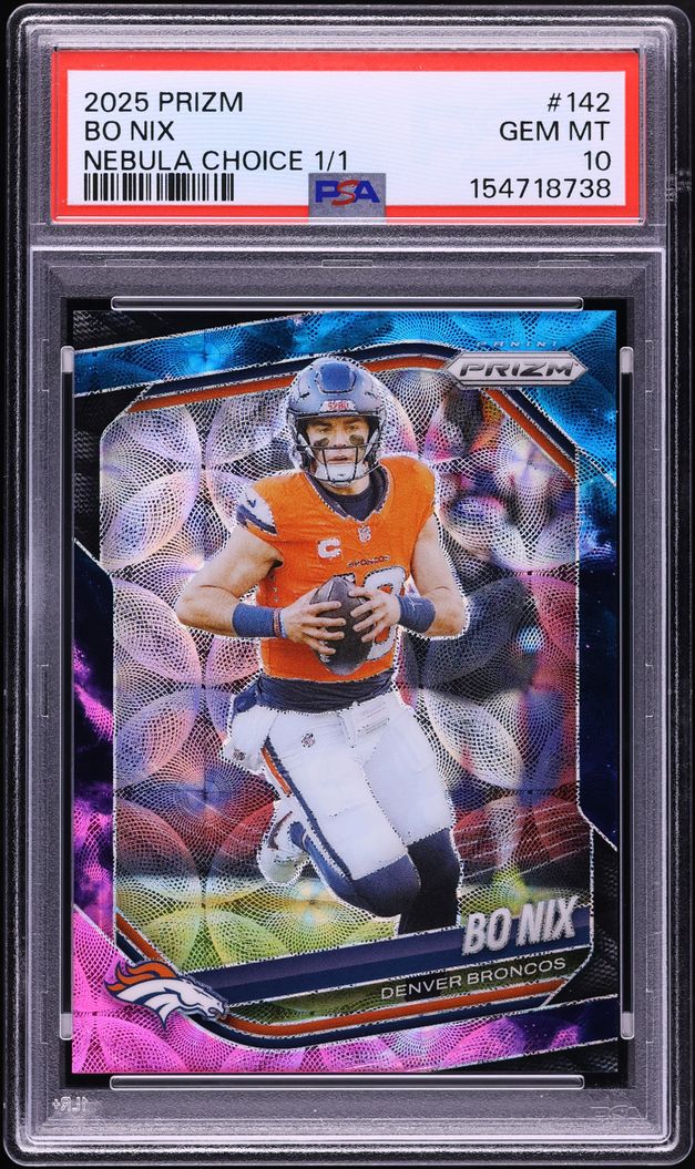 2025 Panini Prizm Choice Nebula Bo Nix 1/1 #142 PSA 10 GEM MINT