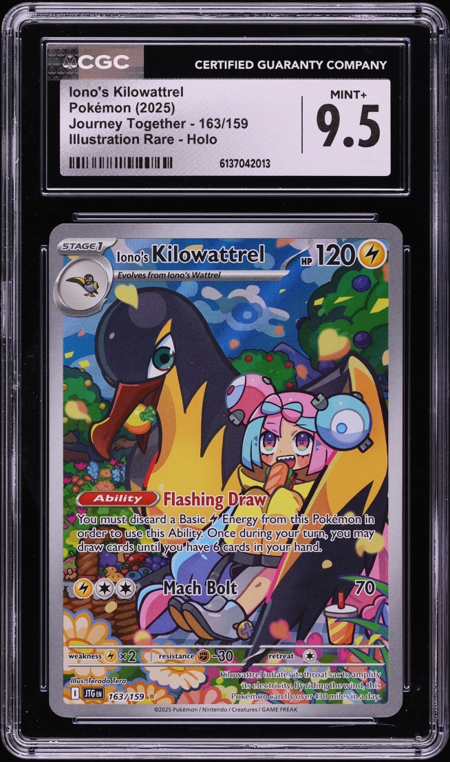 2025 Pokemon Scarlet & Violet Journey Together IR Iono's Kilowattrel #163 CGC 9.5 MINT+