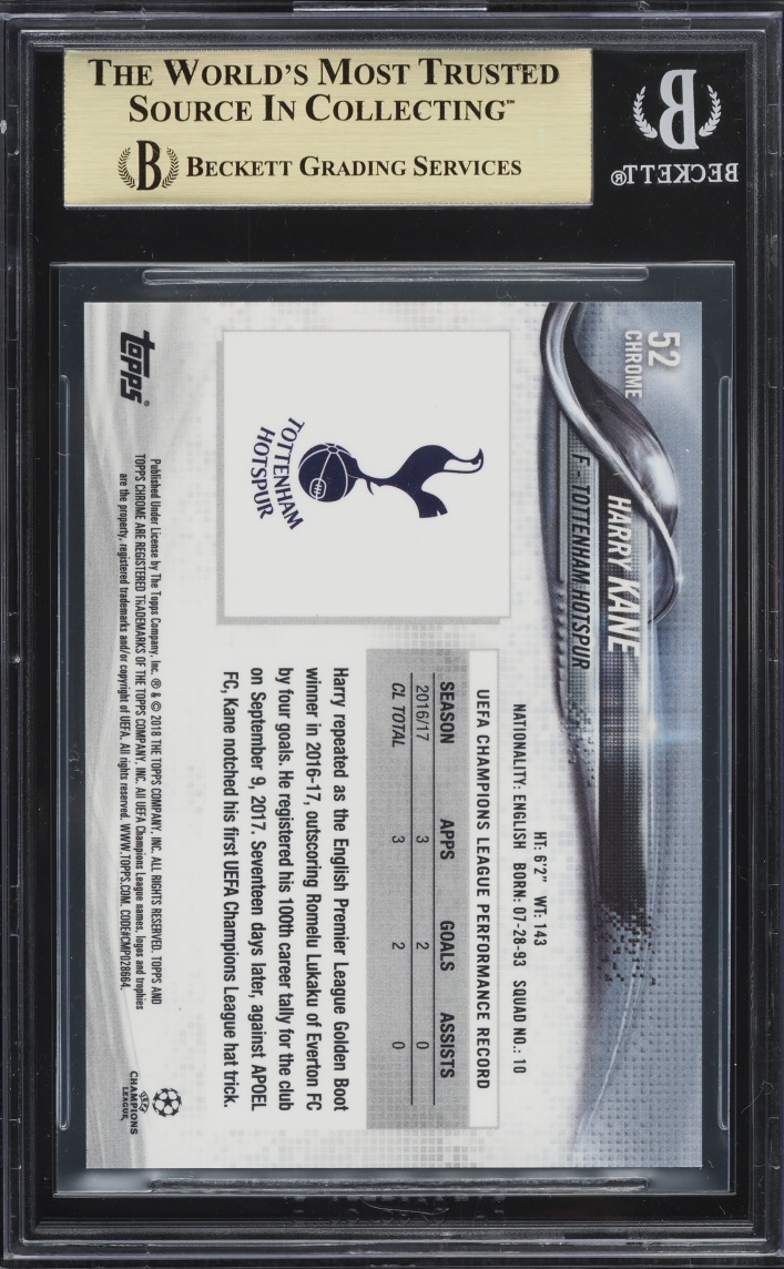 2017 Topps Chrome UEFA Champions League Refractor Harry Kane #52 BGS 9.5 GEM MINT