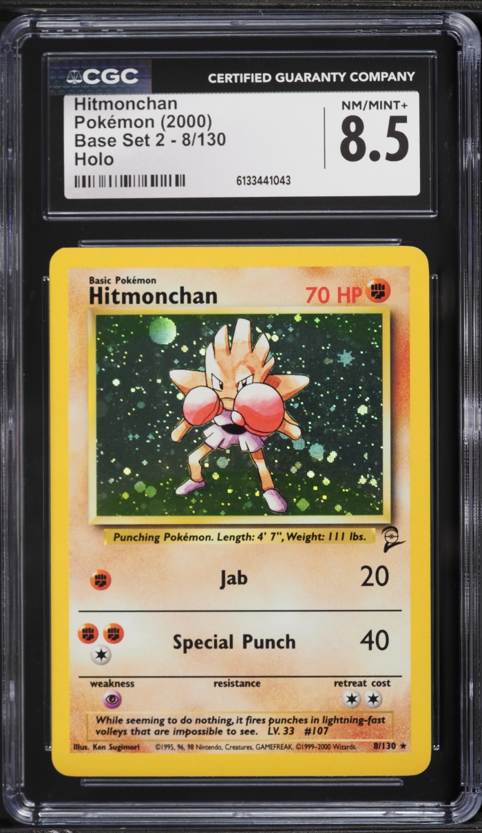2000 Pokemon Base Set 2 Holo Hitmonchan #8 CGC 8.5 NM-MT+