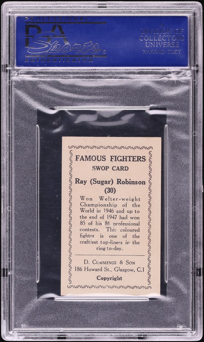 1947 D. Cummings & Son Famous Fighters Sugar Ray Robinson ROOKIE #30 PSA 8 NM-MT - Photo 2