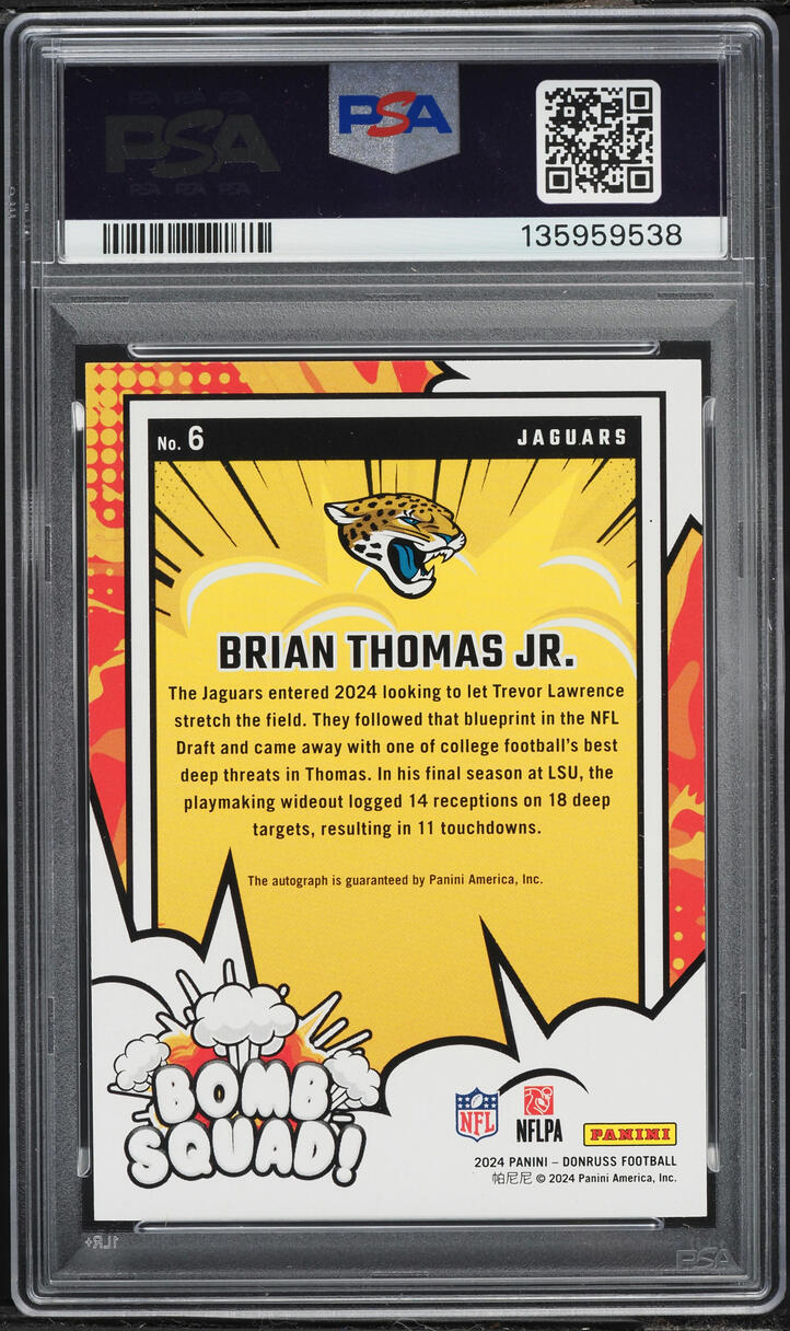 2024 Donruss Bomb Squad Brian Thomas Jr. ROOKIE AUTO /199 #6 PSA 9 MINT
