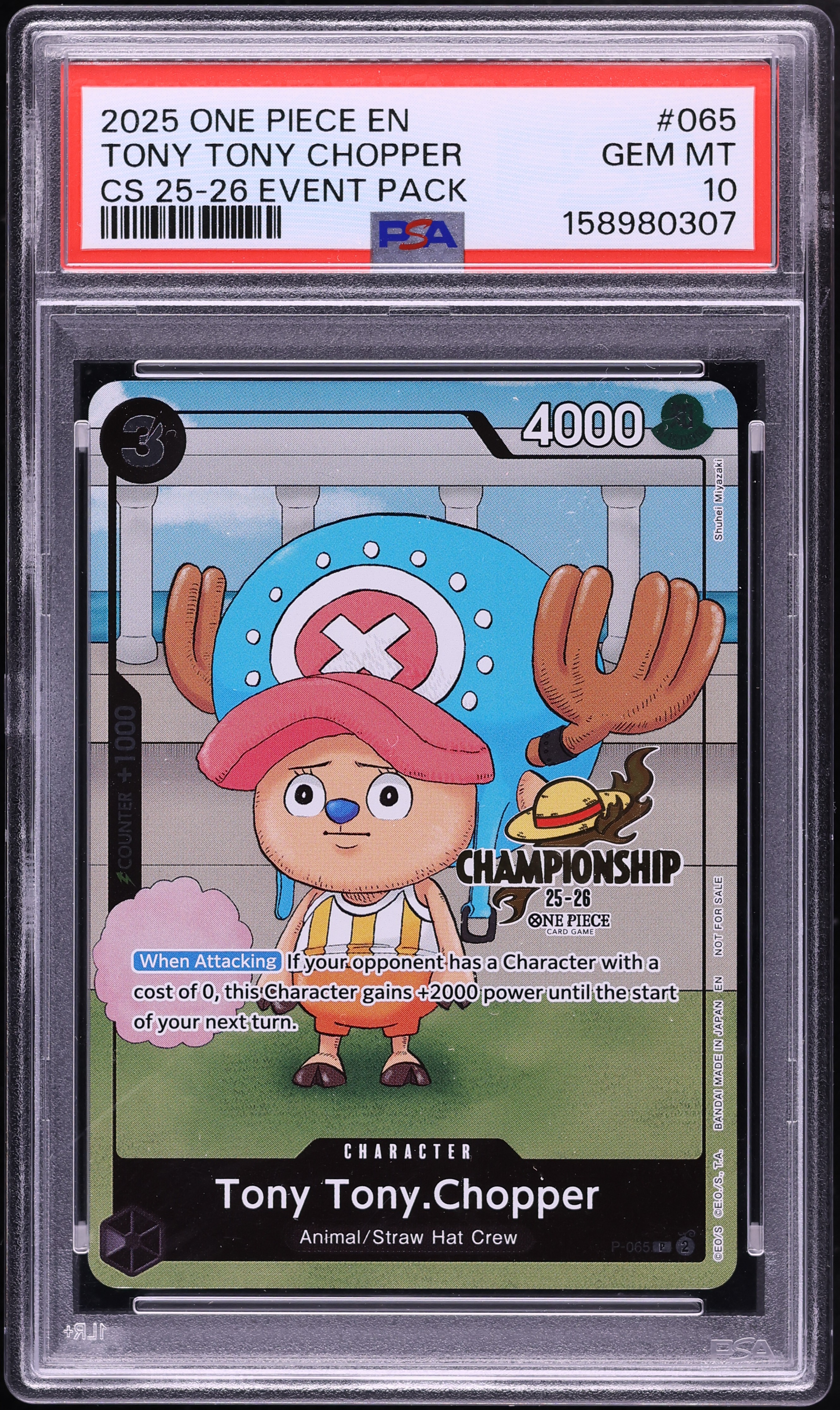2025 One Piece Promo Championship Event Pack Tony Tony Chopper #P-065 PSA 10 GEM MINT