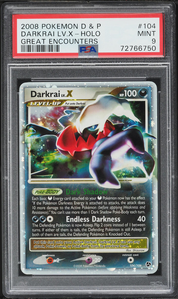 2008 Pokemon Diamond & Pearl Great Encounters Holo Darkrai Lv.X #104 PSA 9 MINT