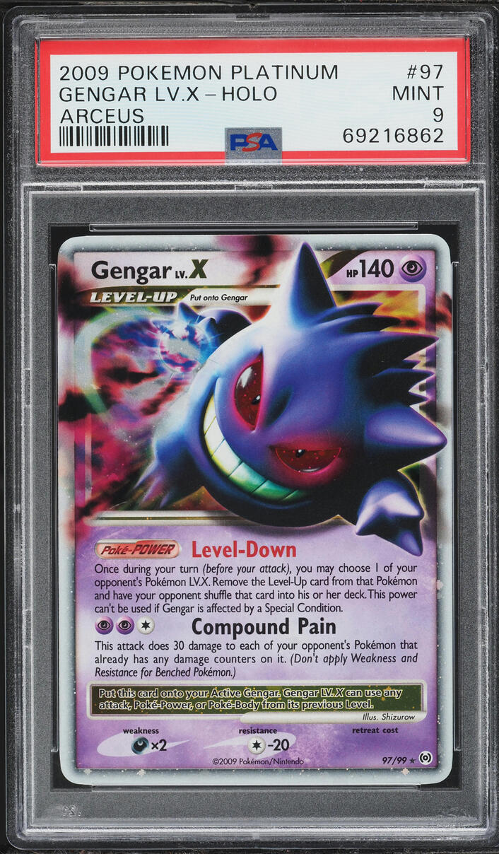 2009 Pokemon Platinum Arceus Holo Gengar Lv.X #97 PSA 9 MINT