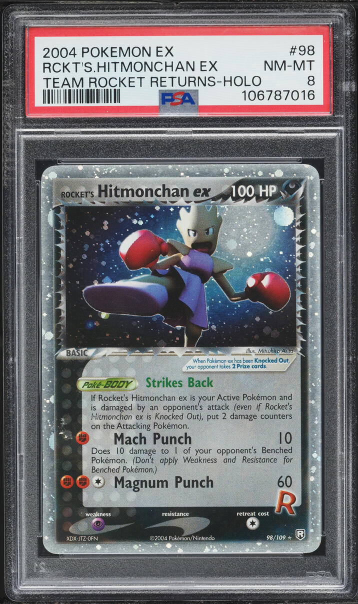 2004 Pokemon EX Team Rocket Returns Holo Rocket's Hitmonchan ex #98 PSA 8 NM-MT