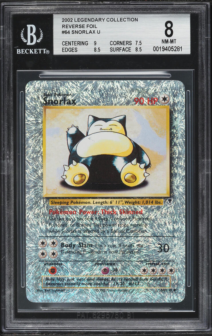 2002 Pokemon Legendary Collection Reverse Holo Snorlax #64 BGS 8 NM-MT