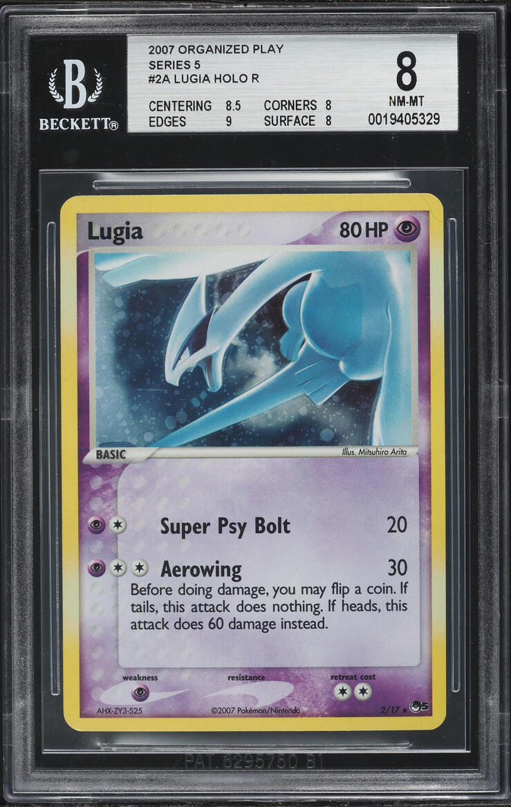 2007 Pokemon Organized Play Series 5 Reverse Holo Lugia #2 BGS 8 NM-MT