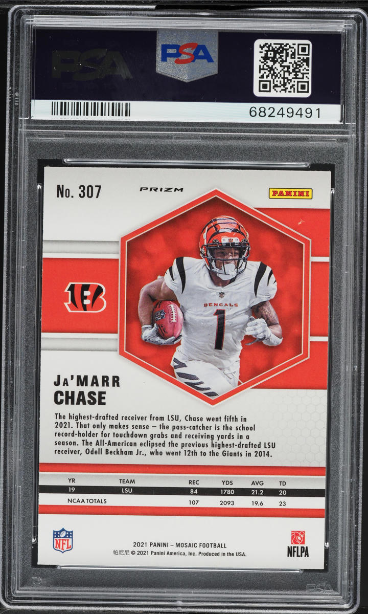 2021 Panini Mosaic Reactive Yellow Ja’Marr Chase ROOKIE #307 PSA 10 GEM MINT