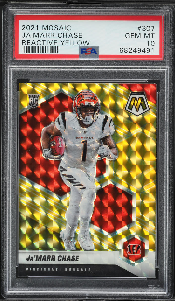 2021 Panini Mosaic Reactive Yellow Ja’Marr Chase ROOKIE #307 PSA 10 GEM MINT