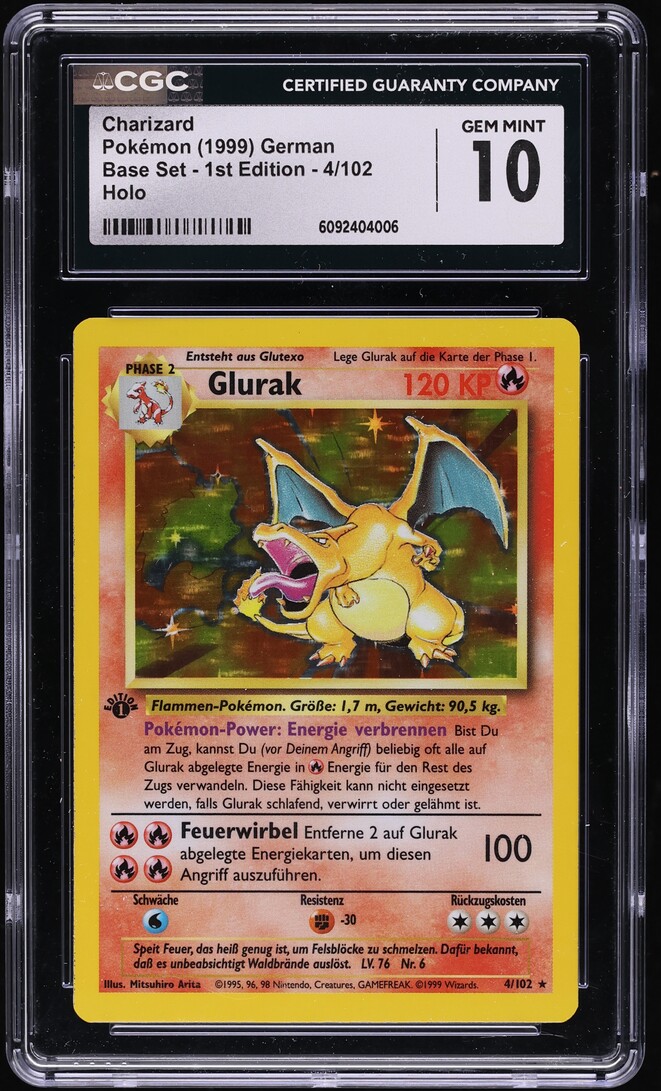 1999 Pokemon German Base Set 1st Edition Holo Charizard #4 CGC 10 GEM MINT