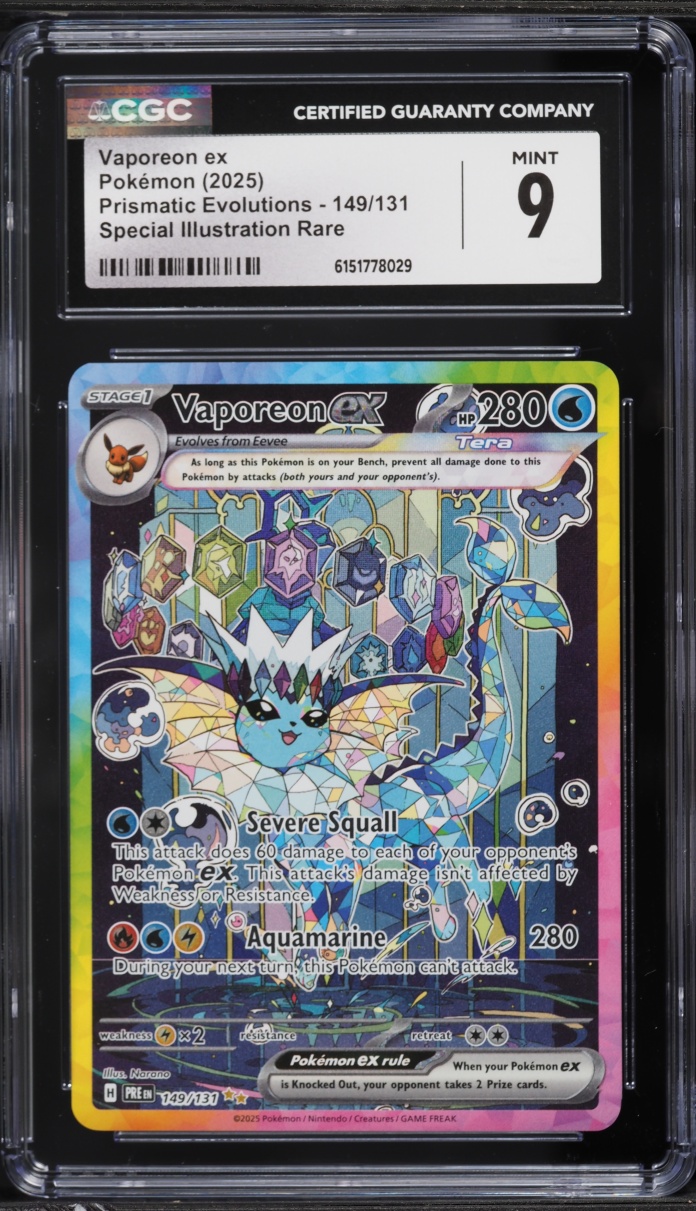 2025 Pokemon Scarlet & Violet Prismatic Evolutions SIR Vaporeon ex #149 CGC 9 MINT