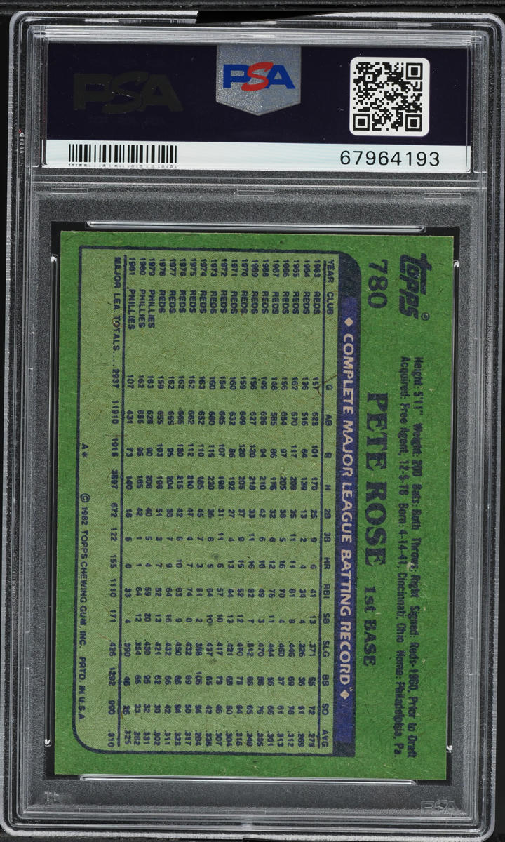 1982 Topps Pete Rose #780 PSA 8 NM-MT