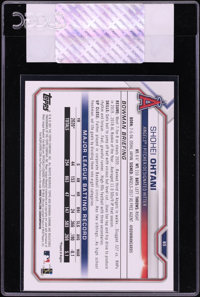 2021 Bowman Shohei Ohtani #85 CGC AUTH