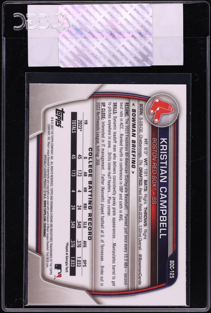 2023 Bowman Chrome Draft Kristian Campbell PROSPECT #BDC-125 CGC AUTH