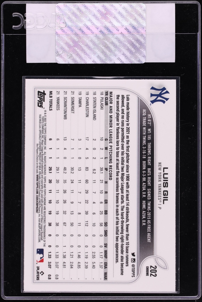 2022 Topps Chrome Luis Gil ROOKIE #202 CGC AUTH