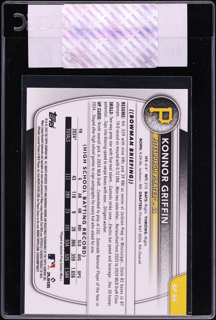 2025 Bowman Konnor Griffin PROSPECT #BP-86 CGC AUTH