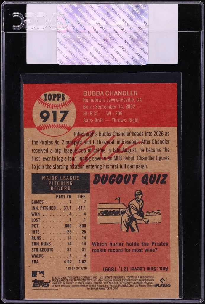 2026 Topps Living Set Bubba Chandler ROOKIE #917 CGC AUTH