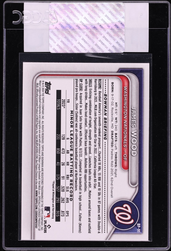 2024 Bowman James Wood PROSPECT #BP-91 CGC AUTH