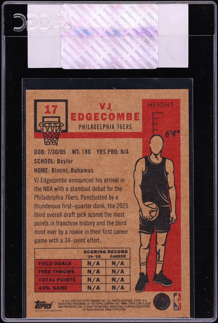2025 Topps Living Set VJ Edgecombe ROOKIE #17 CGC AUTH