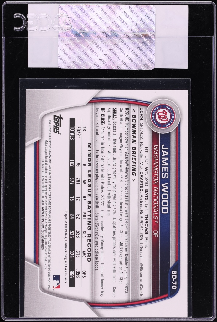 2023 Bowman Draft James Wood PROSPECT #BD-70 CGC AUTH