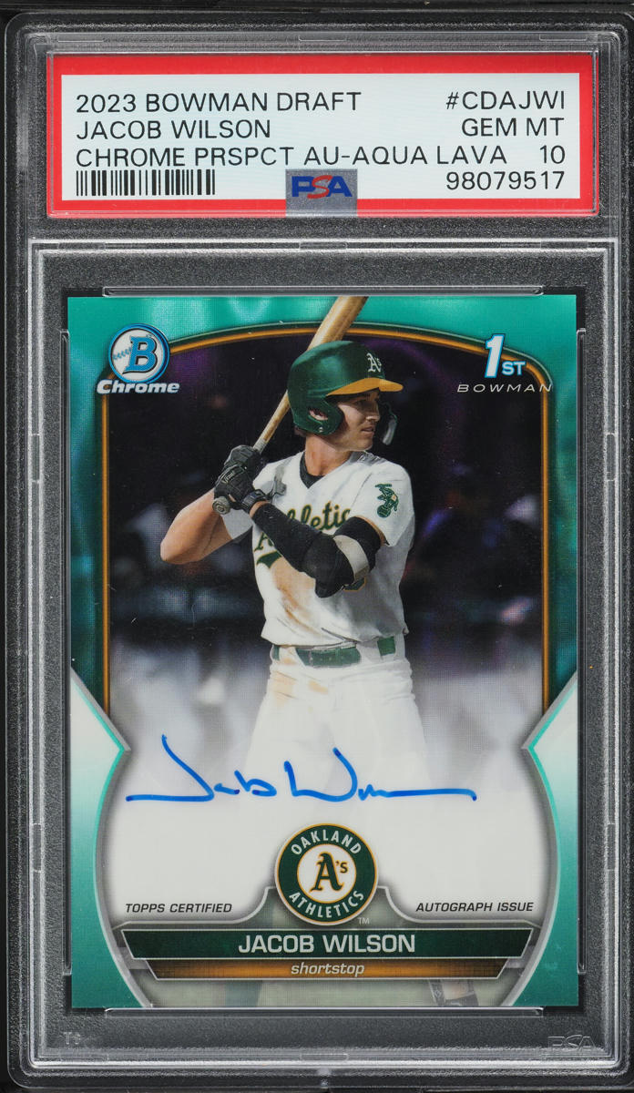 2023 Bowman Chrome Aqua Lava Jacob Wilson PROSPECT AUTO /199 #CDAJWI PSA 10 GEM MINT
