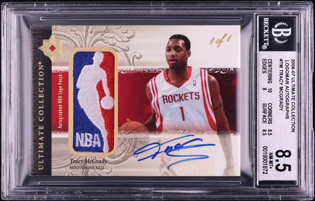 2006 Ultimate Collection Tracy McGrady NBA LOGOMAN PATCH AUTO 1/1 BGS 8.5 NM-MT+